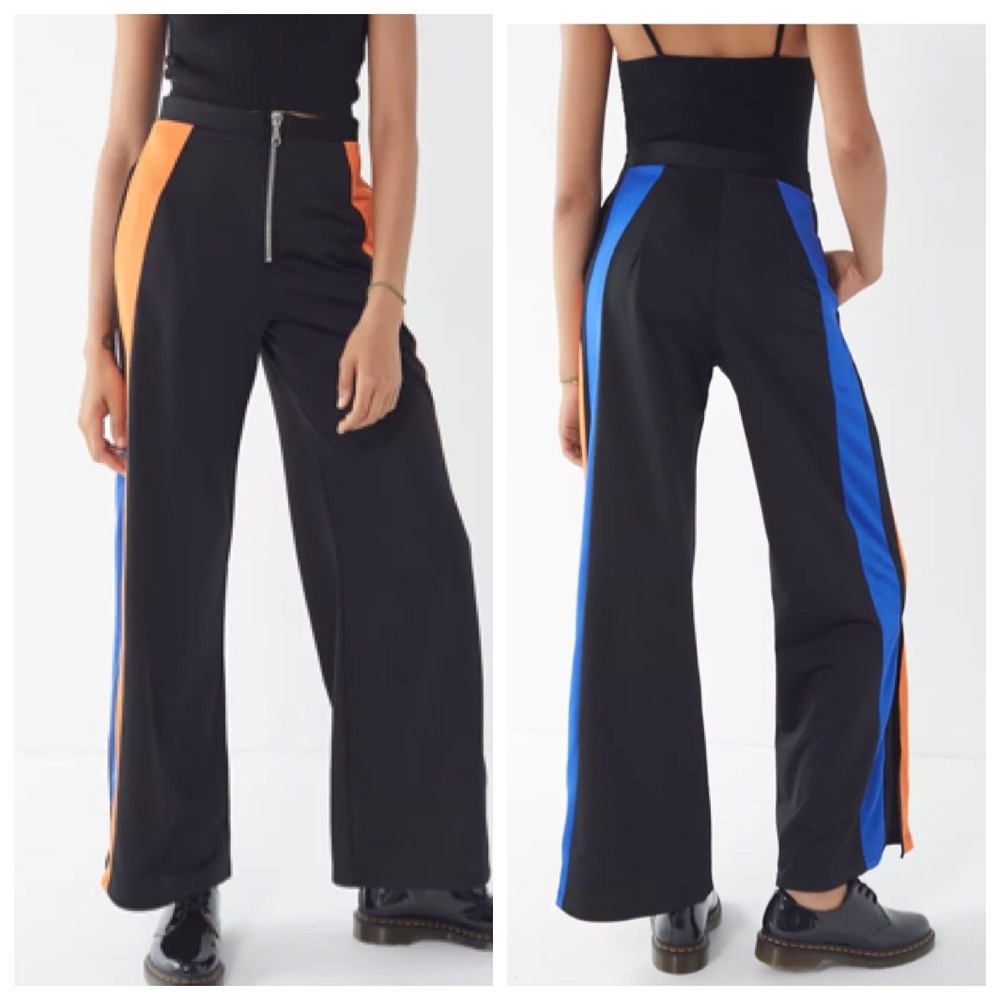 The Ragged Priest Fazer Pants Medium Split Leg Striped Wide Leg Black Y2K